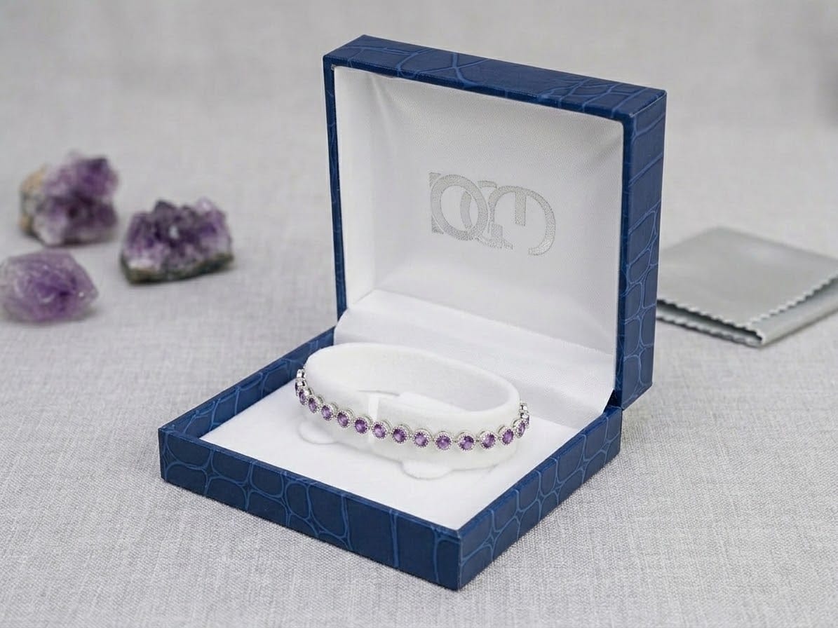 Natural Amethyst Tennis Bracelet | Platinum-Plated Silver 1 Natural Amethyst Tennis Bracelet | Silver Platinum Plated