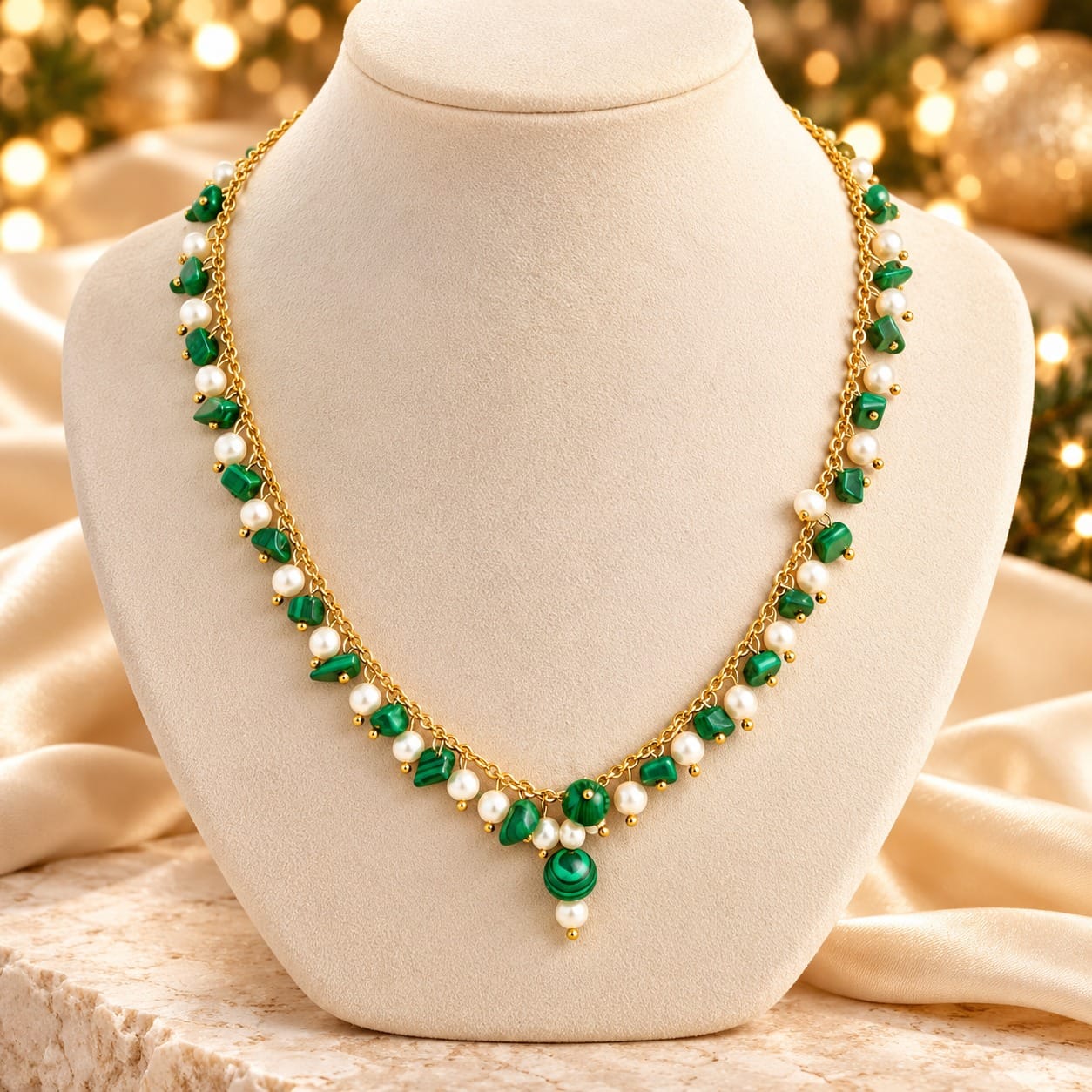 Malachite & Pearl Necklace 1 Malachite & Pearl Necklace