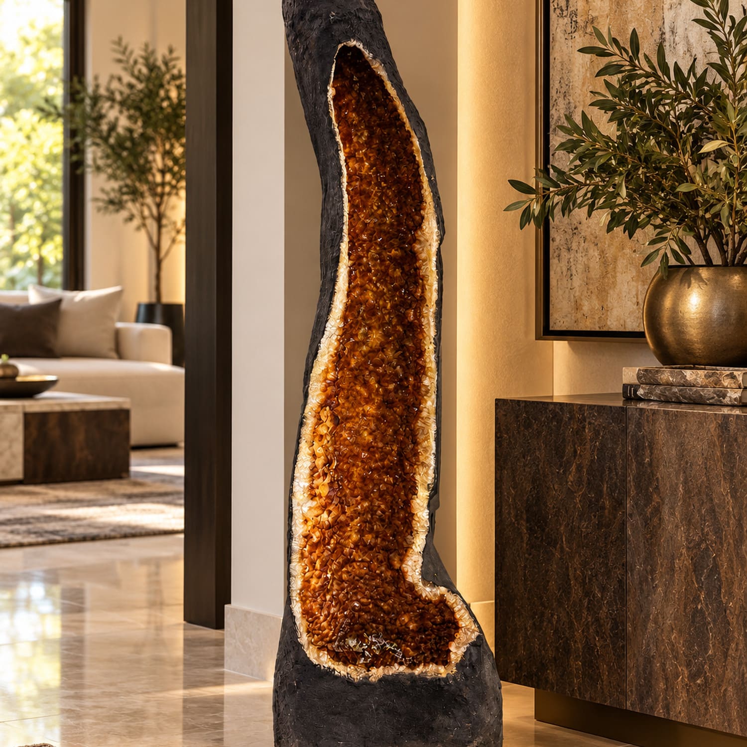Tall Citrine Geode | Golden Crystal Statement Piece 1 Tall Citrine Geode | Golden Crystal Statement Piece