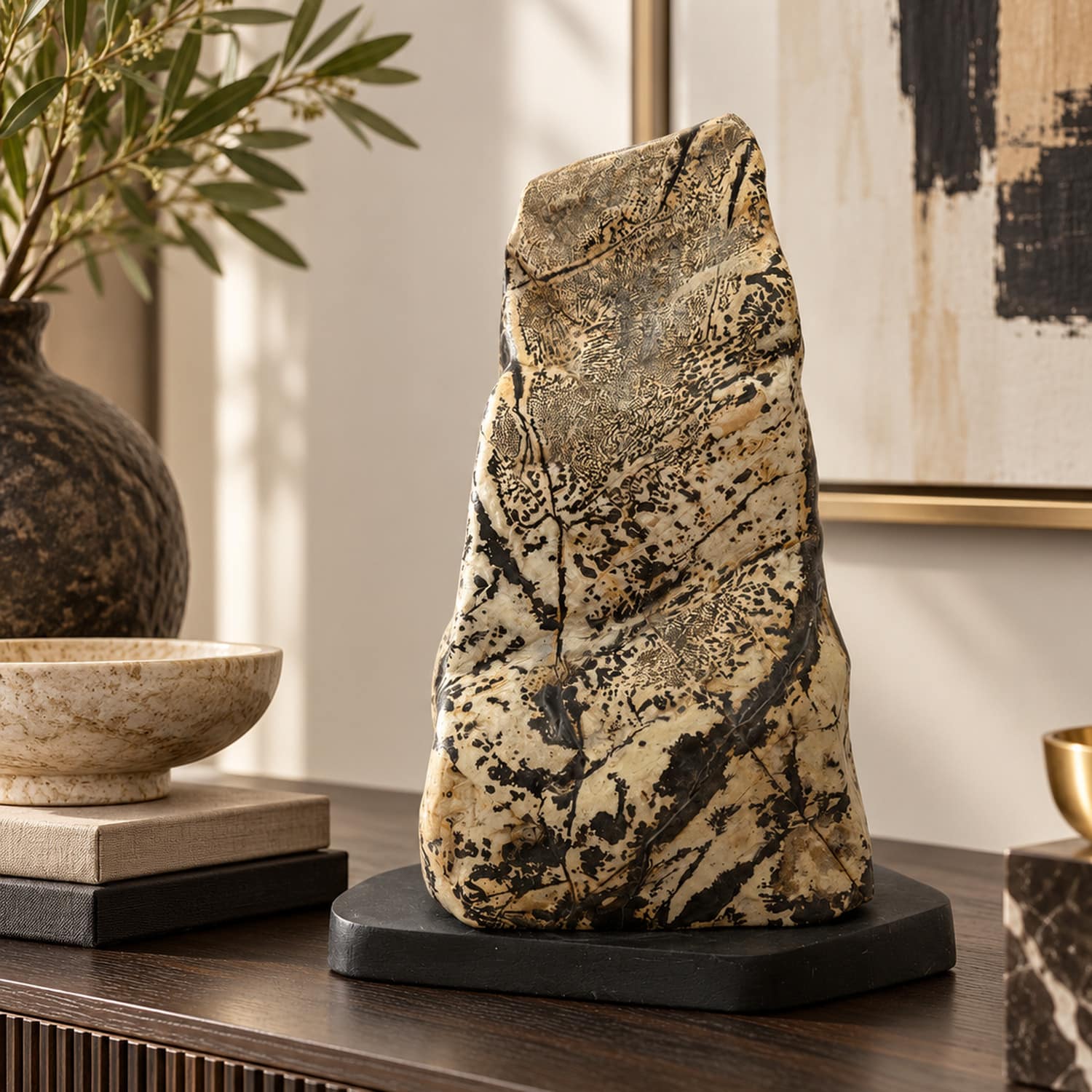Graphic Feldspar Sculpture | Natural Pattern Stone Art 1 Graphic Feldspar Sculpture | Natural Pattern Stone Art