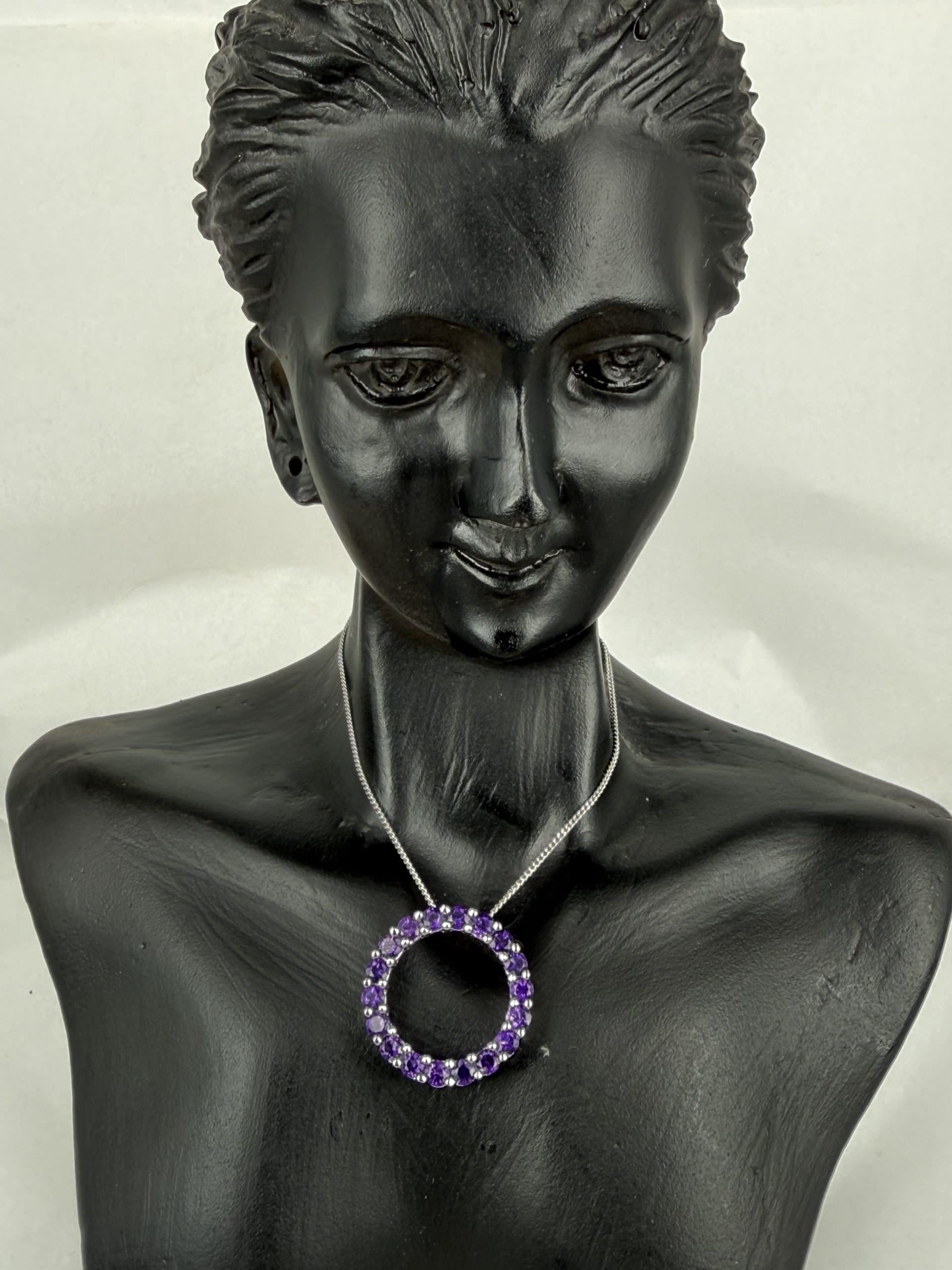 Circle of Life Amethyst Necklace in Silver – 18 Stone Violet Halo Pendant 1 Circle of Life Amethyst Necklace in Silver – 18 Stone Violet Halo Pendant