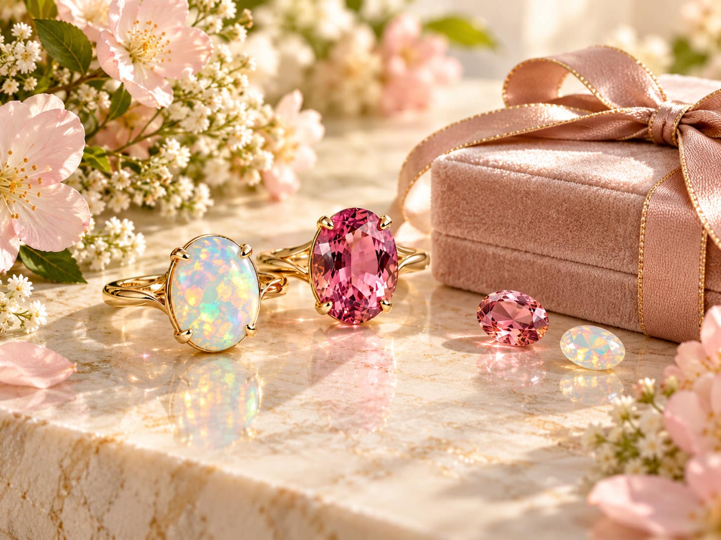 Home 1 Pink gemstone and opal rings in gold-coloured settings